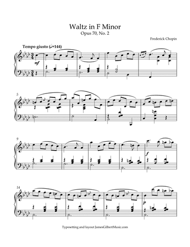 Waltz in F Minor, Opus 70 No 2 (arr. James Gilbert Music)