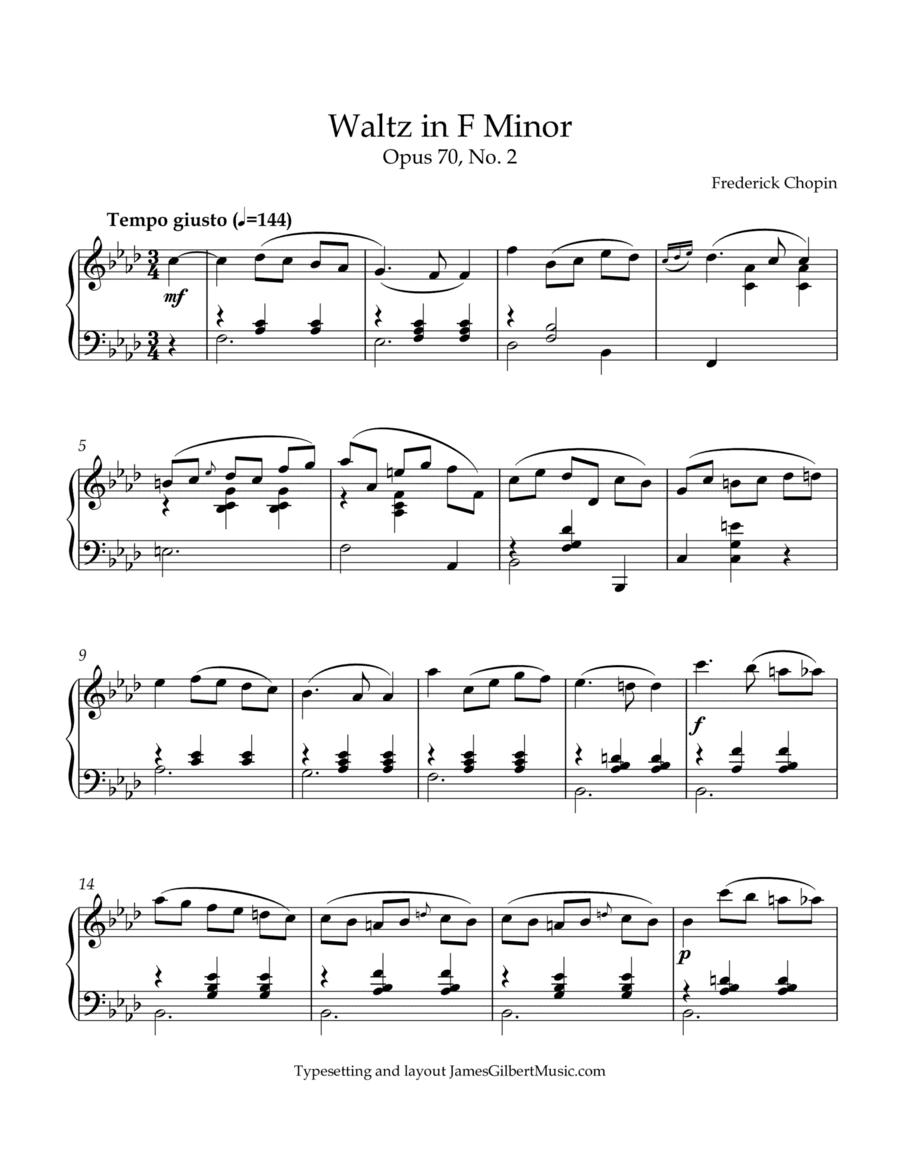 Waltz in F Minor, Opus 70 No 2 (arr. James Gilbert Music)