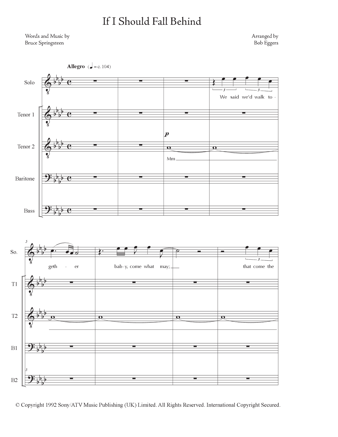 If I Should Fall Behind (arr. Bob Eggers)