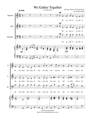 We Gather Together (The Thanksgiving Hymn) - for SAB choir with piano accompaniment (arr. Samuel Stokes)