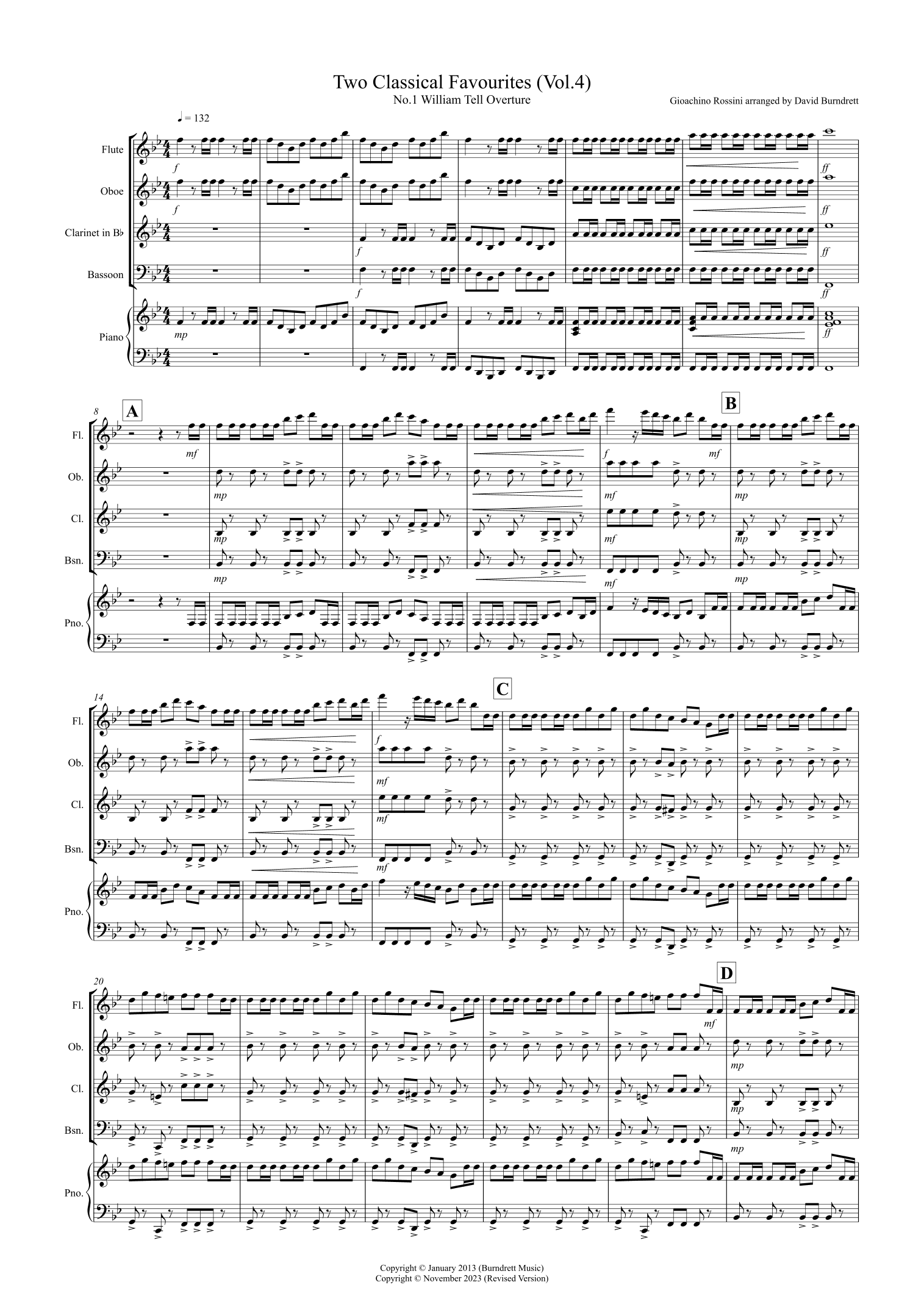 2 Classical Favourites for Wind Quartet (volume four) (arr. David Burndrett)