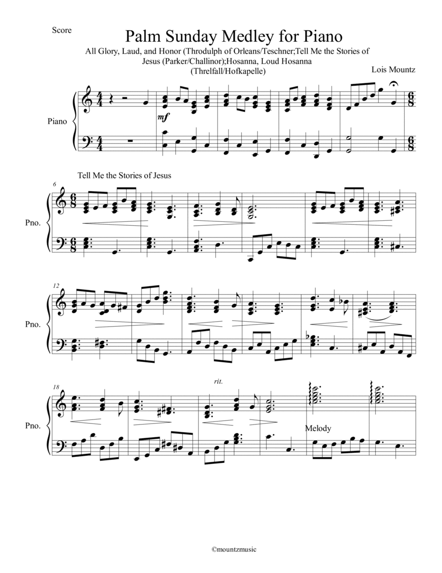 Palm Sunday Medley for Piano/Keyboard (arr. Lois Mountz)