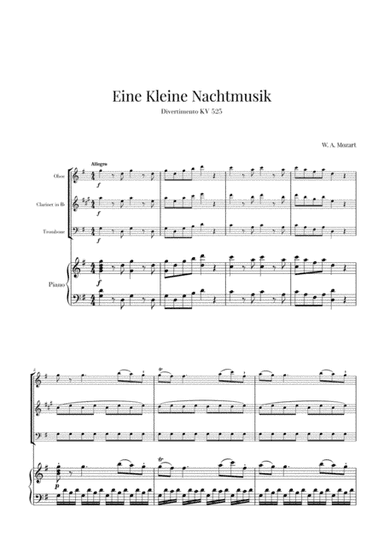 Eine Kleine Nachtmusik for Oboe, Clarinet, Trombone and Piano (arr. Cadenza Editions)
