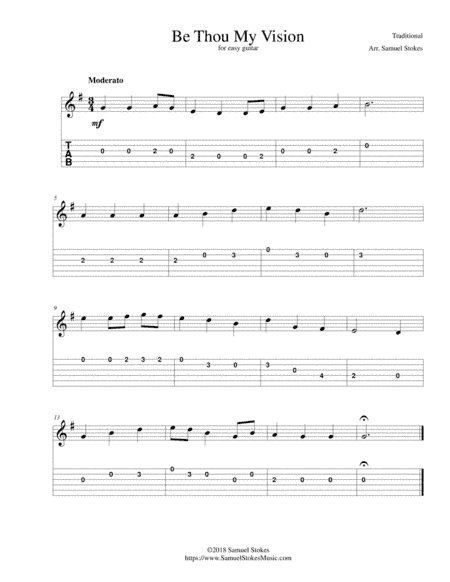 Be Thou My Vision - for easy guitar with TAB (arr. Samuel Stokes)