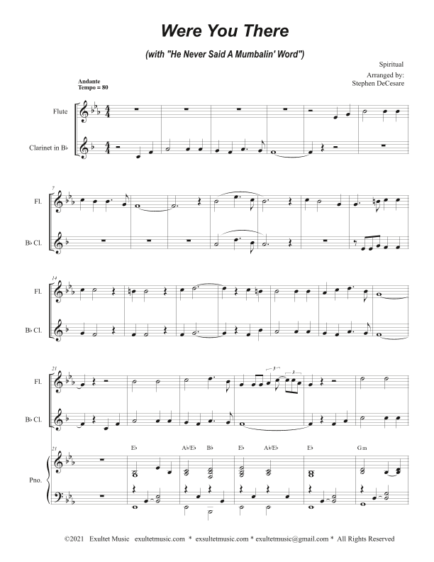 Were You There (with "He Never Said A Mumbalin' Word") (Duet for Flute and Bb-Clarinet) (arr. Stephen DeCesare)