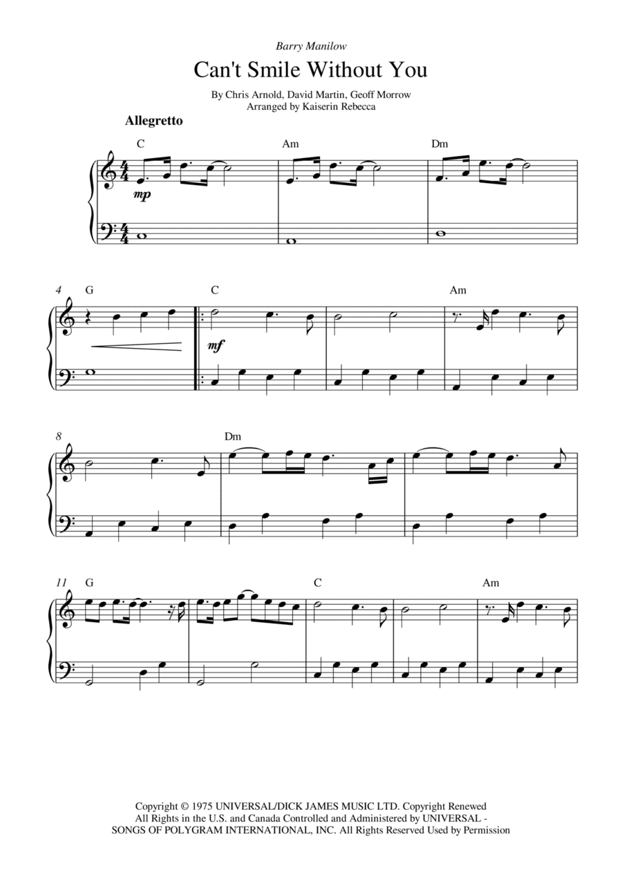 Can't Smile Without You (arr. Kaiserin Rebecca)