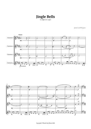 Jingle Bells in Different Styles for Clarinet Quartet (arr. Ander)