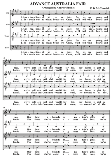 Advance Australia Fair A Cappella SATB (arr. Andrew Emmet)