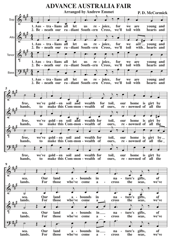 Advance Australia Fair A Cappella SATB (arr. Andrew Emmet)