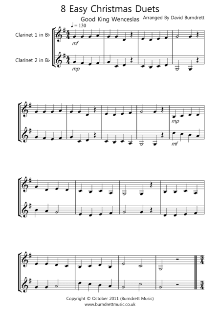 8 Easy Christmas Duets for Clarinet (arr. David Burndrett)
