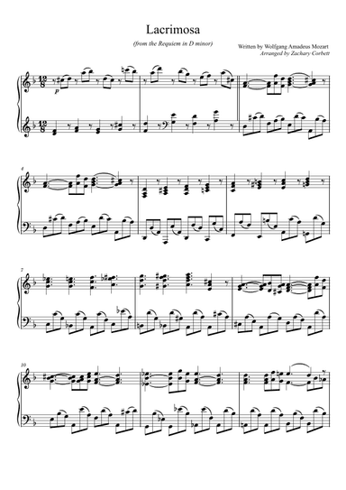 Lacrimosa - Requiem in D Minor (arr. Zachary Corbett)