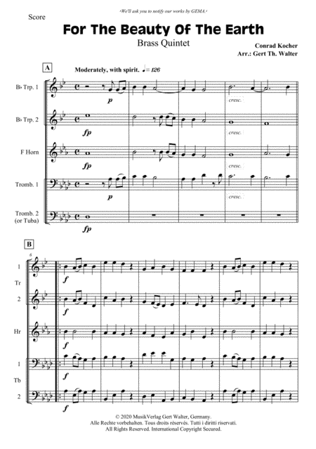 For The Beauty Of The Earth (arr. Gert Th. Walter)