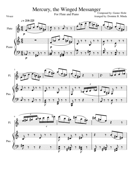 Mercury from "the planets" for flute and piano. (arr. Dominic B. Minda)