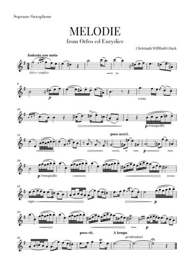 Gluck - Melodie (for Soprano Saxophone) (arr. Cadenza Editions)