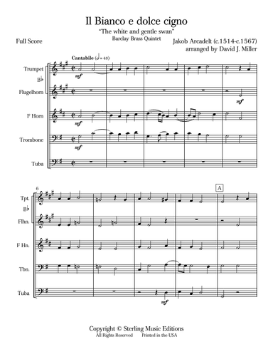 Il bianco e dolce cigno "The white and gentle Swan" (arr. David J. Miller)