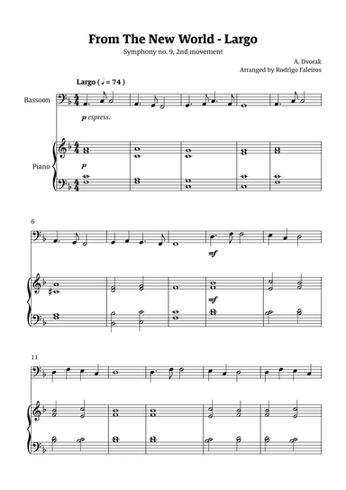 Largo (2nd movement of the Symphony no. 9 'From The New World') (arr. Rodrigo Faleiros)