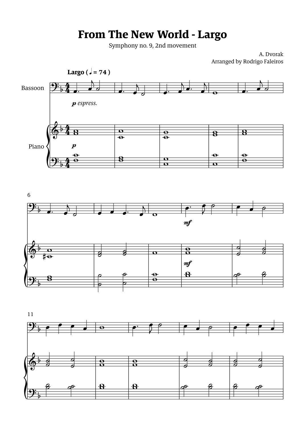 Largo (2nd movement of the Symphony no. 9 'From The New World') (arr. Rodrigo Faleiros)