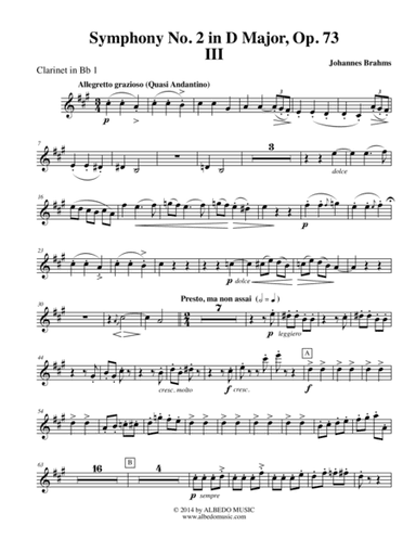 Brahms Symphony No. 2, Movement III - Clarinet in Bb 1 (Transposed Part), Op. 73 (arr. Doug Clyde)