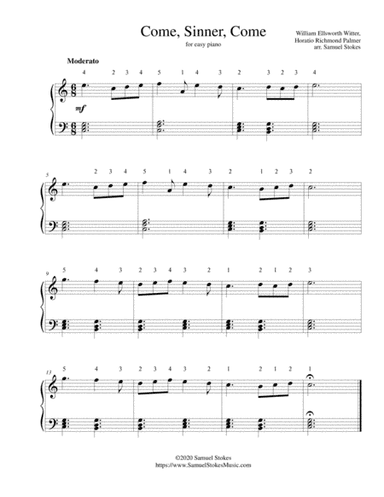 Come, Sinner, Come - for easy piano (arr. Samuel Stokes)