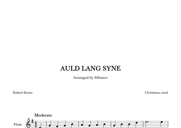 Auld lang syne  in G Flute Easy Christmas carol (arr. Milanov)