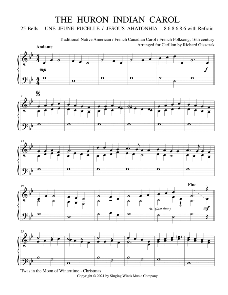 25B. The Huron Indian Carol (UNE JEUNE PUCELLE) (arr. Richard Giszczak)