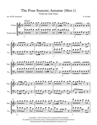 The Four Seasons - Autumn (Mov.1): Violin & Cello Duet (arr. Keith Gemmell)