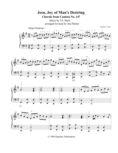 Jesu, Joy of Man's Desiring for harp (arr. Jim Palmer)