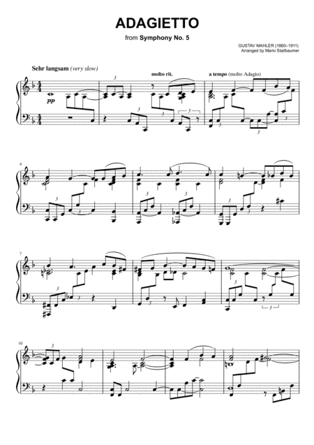 Gustav Mahler - Adagietto (from Symphony No. 5) - Piano Solo (arr. Mario Stallbaumer)