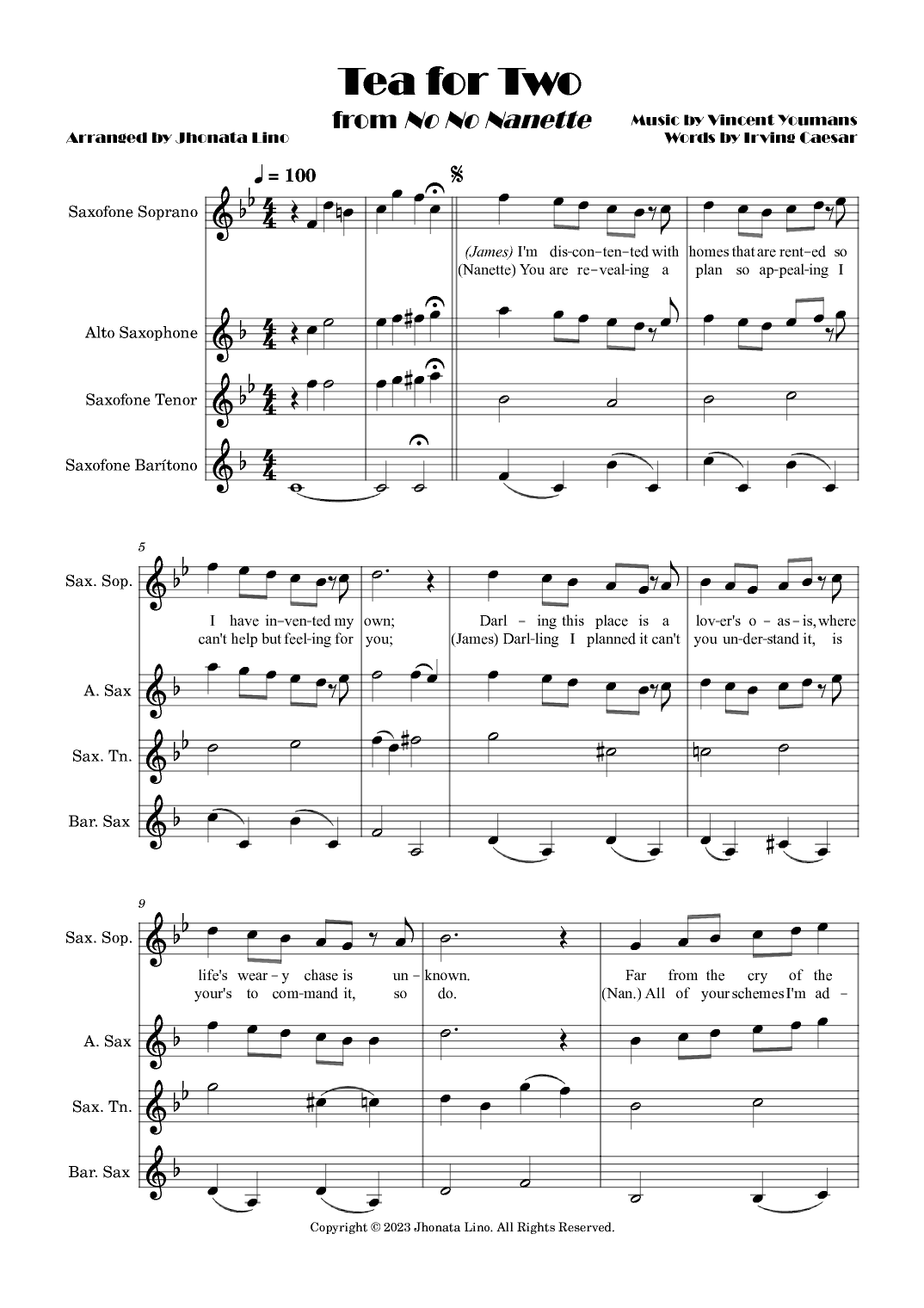 Tea For Two (arr. Jhonata Lino)