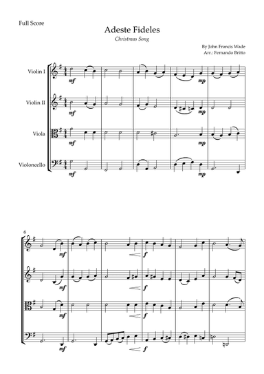 Adeste Fideles (Christmas Song) for String Quartet (arr. Fernando Britto)