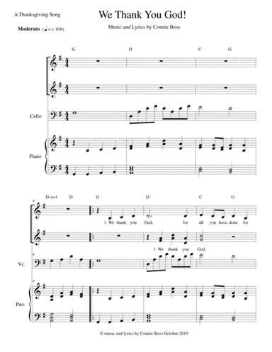 We Thank You God! SSA vocal trio cello and piano