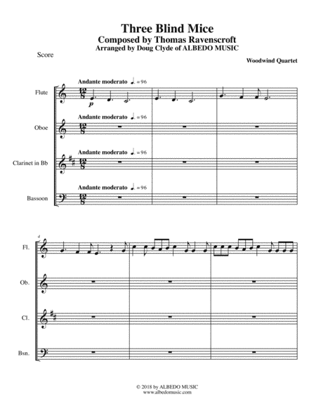 Three Blind Mice for Woodwind Quartet (arr. Doug Clyde)
