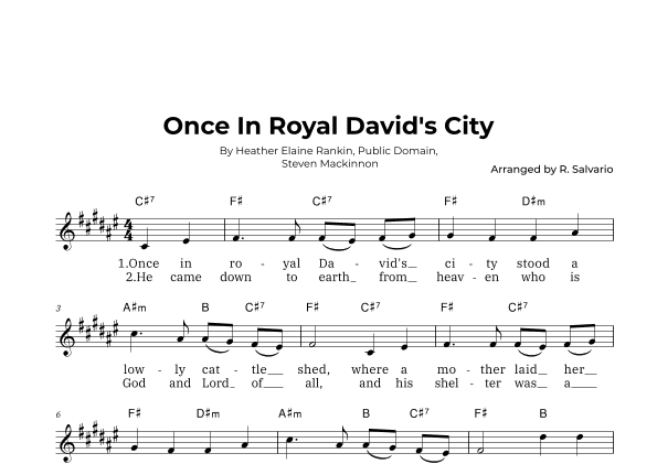 Once In Royal David's City (Key of F-Sharp Major) (arr. R. Salvario)