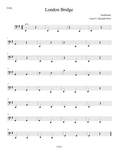 London Bridge. Open strings and first finger. Score & parts (arr. Laura C. Quijada Ortíz)