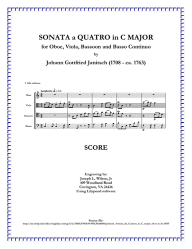 Janitsch Sonata a Quatro in C Major for Oboe, Viola, Bassoon and Basso Continuo (arr. Joseph L. Wilson, Jr.)