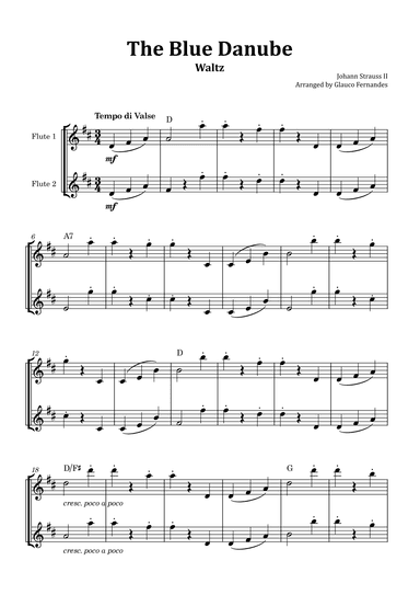 The Blue Danube - Flute Duet with Chord Notations (arr. Glauco Fernandes)