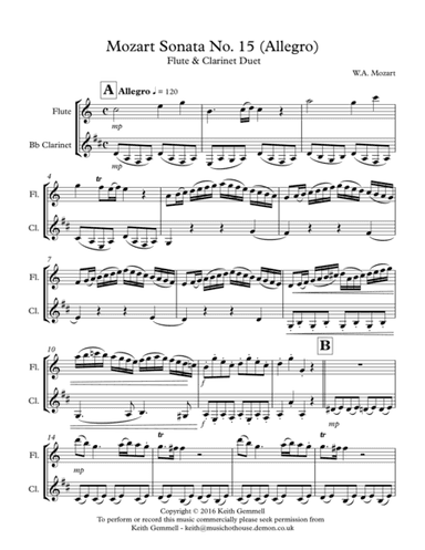 Mozart Sonata No.15 (Allegro): Flute & Clarinet Duet (arr. K. Gemmell)