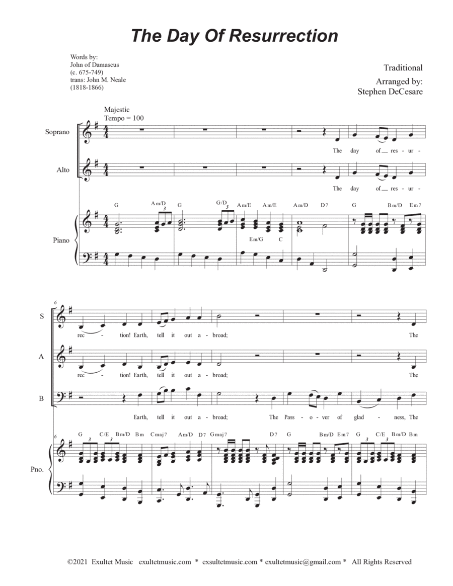 The Day Of Resurrection (SAB - Piano accompaniment) (arr. Stephen DeCesare)