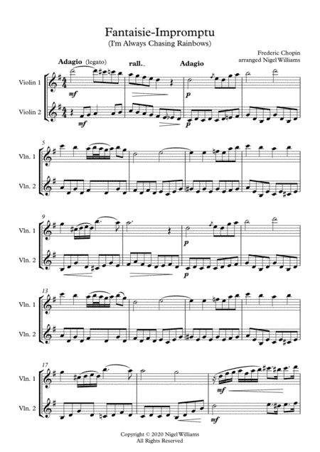 I'm Always Chasing Rainbows, duet for two Violins (arr. Nigel Williams)