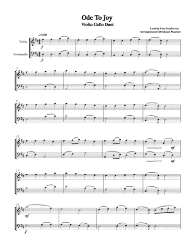 Beethoven's Ode To Joy Violin Cello Duet (arr. Abraham Maduro)