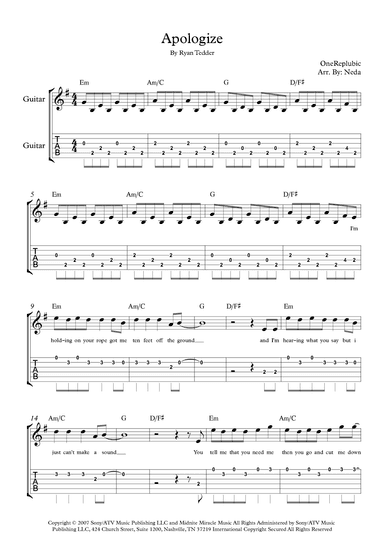 Apologize (arr. Arr. Neda)