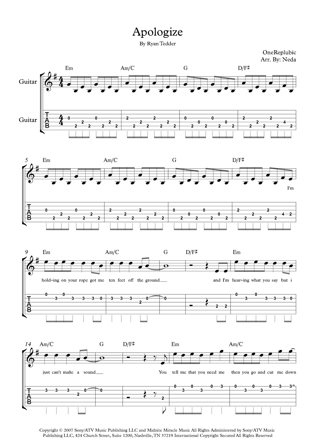 Apologize (arr. Arr. Neda)