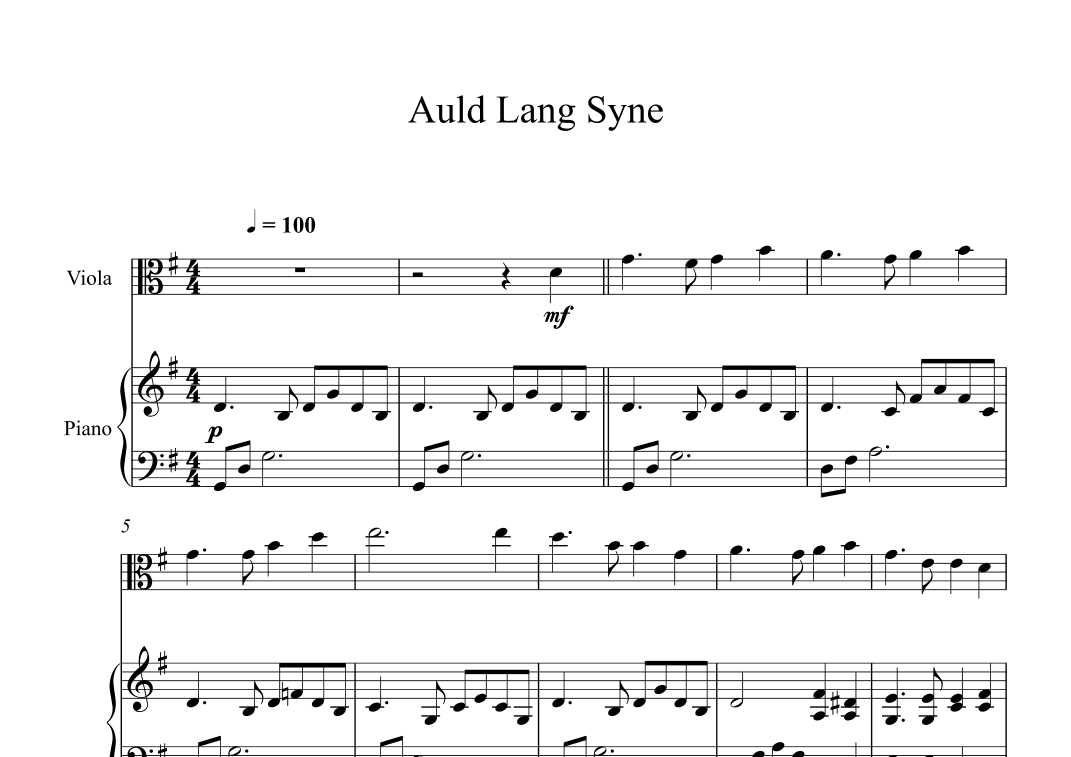 Auld Lang Syne (Viola + Piano) (arr. Digital Book Music)