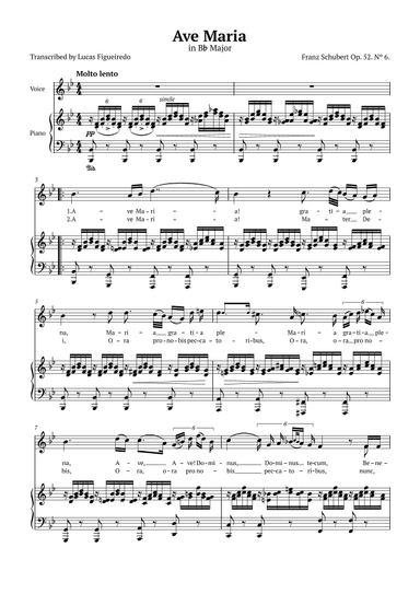 Ave Maria (Schubert) in Bb Major for Piano and Voice (Lyrics in Latin) (arr. Lucas Figueiredo)