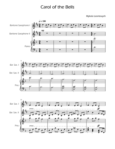 Carol of the Bells - Baritonet Sax Duet w/ Piano (arr. Ygor Nunes)