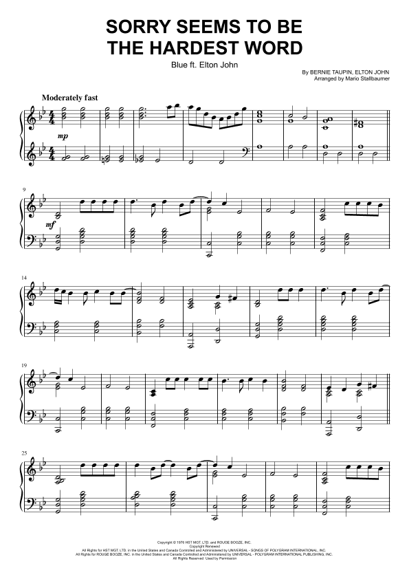 Sorry Seems To Be The Hardest Word (arr. Mario Stallbaumer)