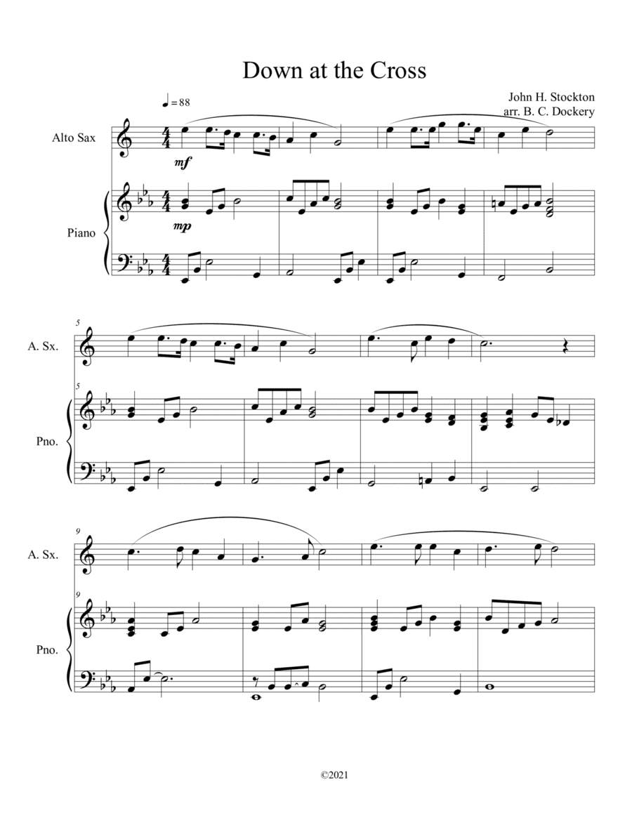 Down at the Cross (alto sax solo) with optional piano accompaniment (arr. B. C. Dockery)