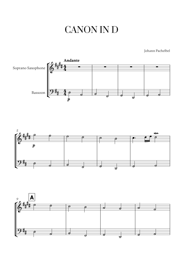 Canon in D (for Soprano Saxophone and Bassoon) (arr. Cadenza Editions)