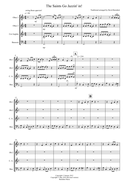 The Saints Go Jazzin' In! for Double Reed Quartet (arr. David Burndrett)