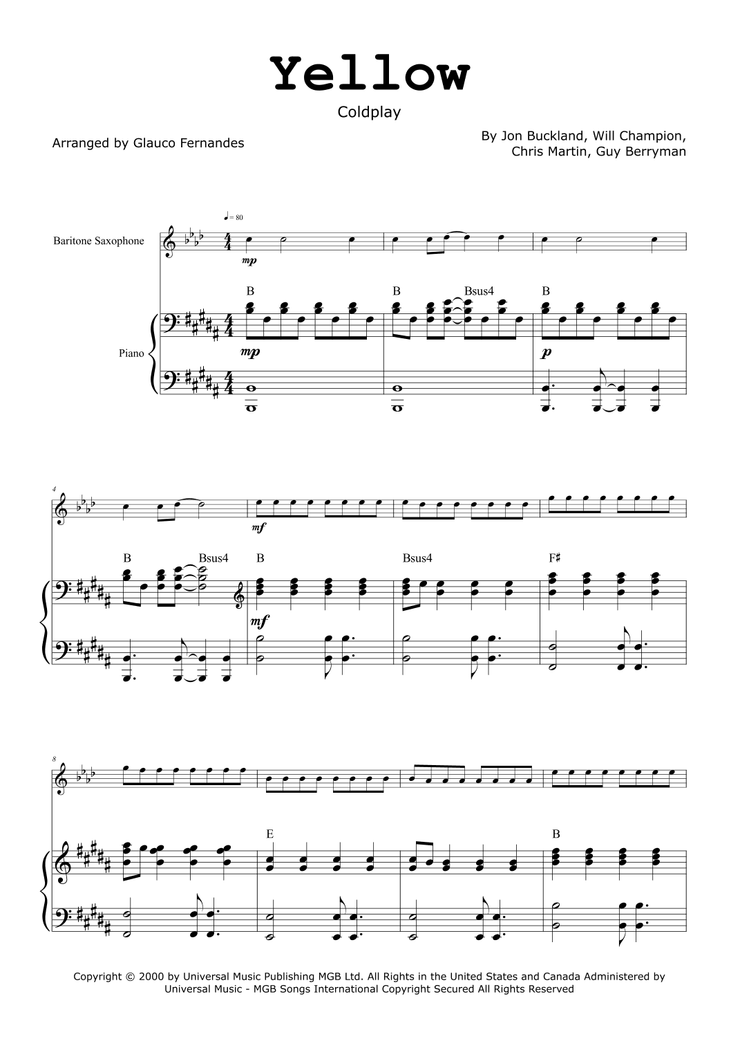 Yellow (arr. Glauco Fernandes)